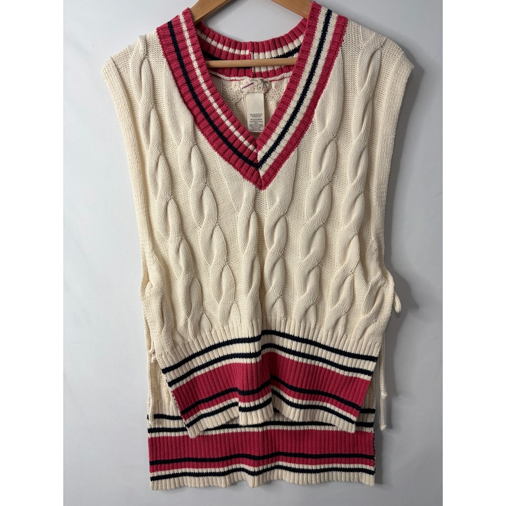 Free People Cable Knit Sweater Vest O/S Cream Preppy Y2K College Chunky Academia